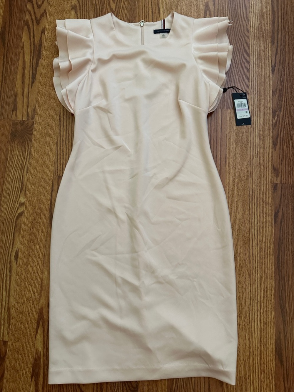 Beige Tommy Hilfiger Ruffle Sleeve Sheath Dress